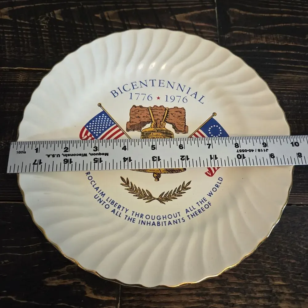 Bicentennial Decor Plate 1776-1976 Gold Rim American Flag Liberty Bell Vintage